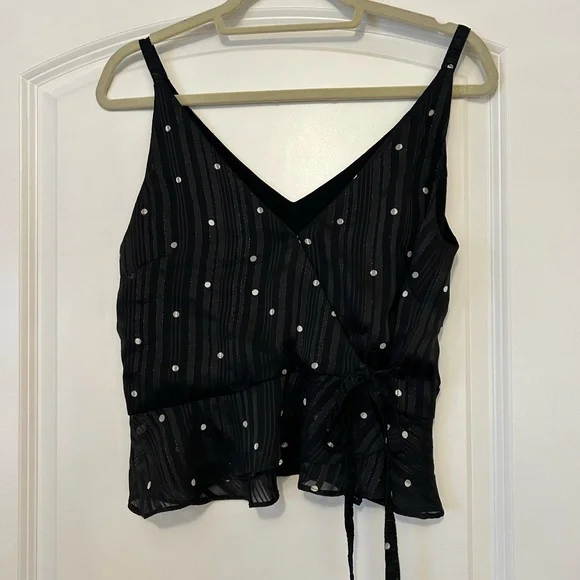 Mink Pink Black Polka Dot Wrap Top shimmery size XS - Picture 2 of 4
